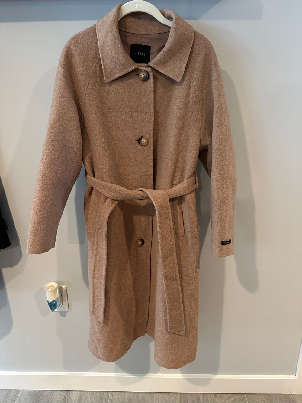 Clizy Camel Belted Wool Trench Coat
